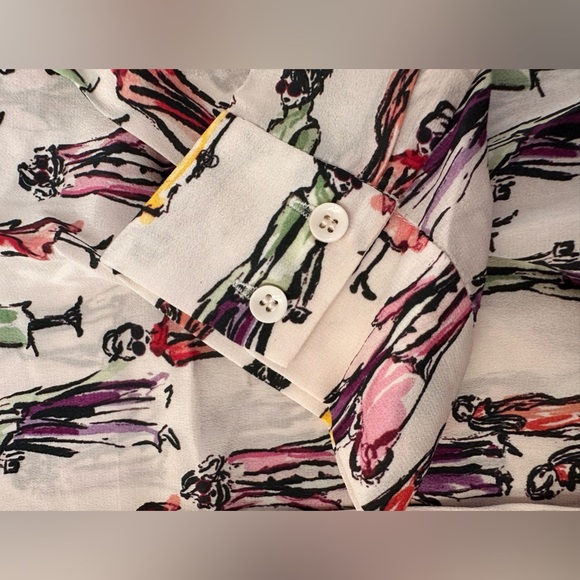 Alice + Olivia Button Down Print Melrose Stace Willa Silk Shirt Size L - Picture 4 of 11